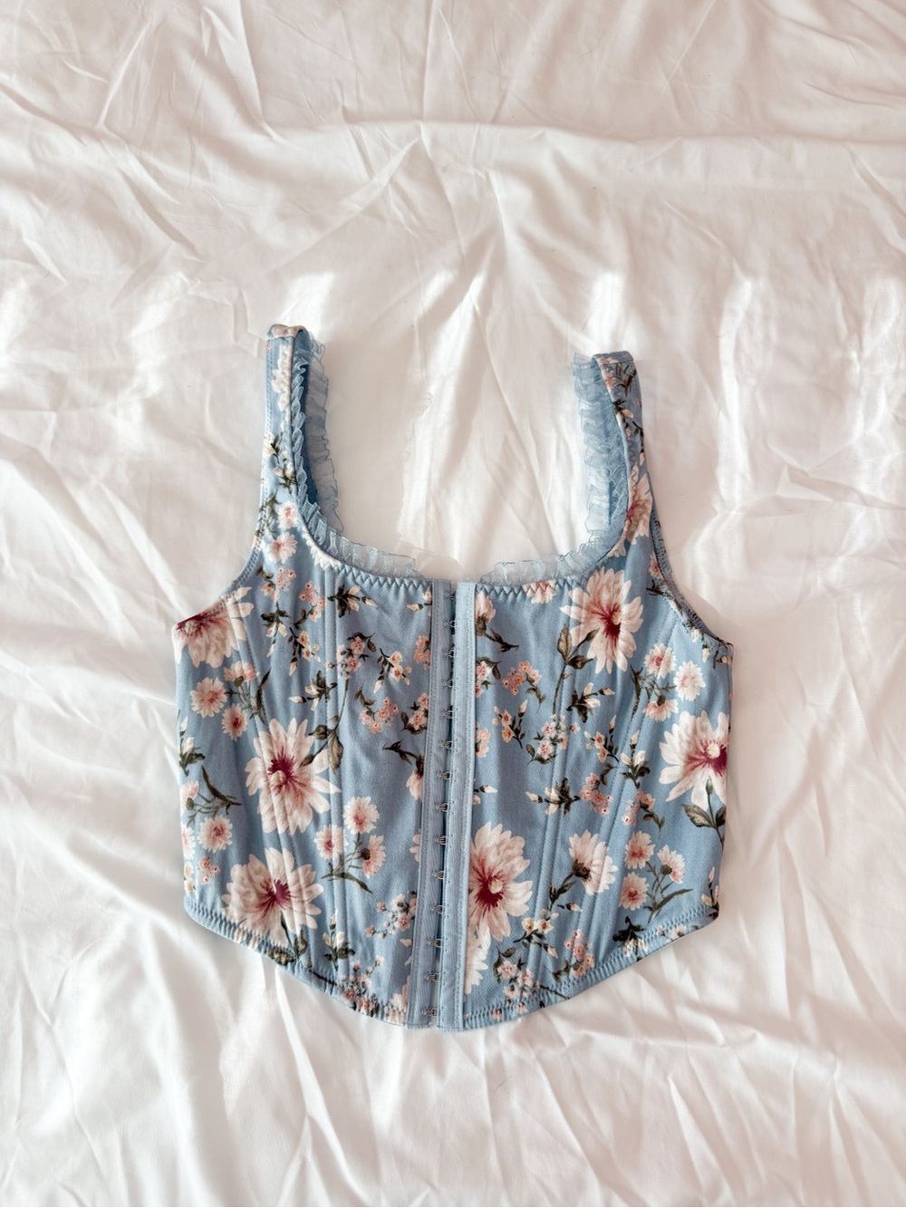 Altar’d State Blue Floral Ruffle Corset Top Size Small